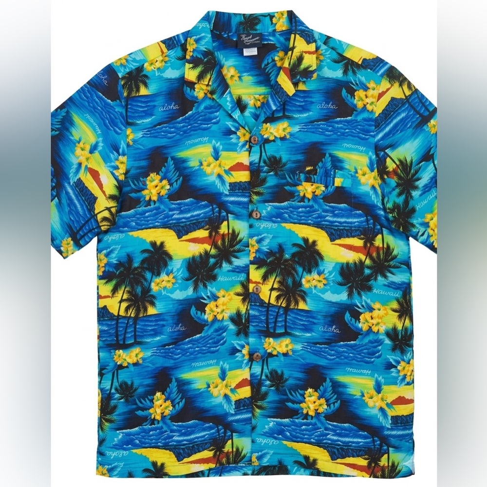 Vintage Royal Creations Hawaiian Shirt XL Made in Hawaii Blue Floral Aloha Tiki